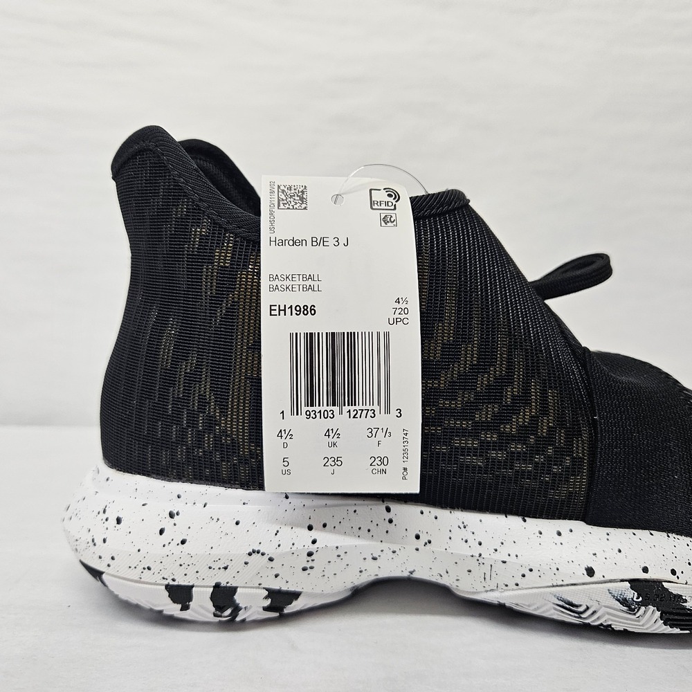 Adidas Harden B/E 3 J Basketball Shoes EH1986 Black White Gold Kids Size 5 - Picture 9 of 11
